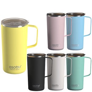 Tower Mug ספל תרמי נירוסטה ציפוי קרמי פנימי PURAMIC מכסה טריטן 600 מ"ל מבית ASOBU