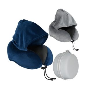 "MEMORY FOAM" כרית נסיעות לצוואר מרופדת עם קפוצ'ון בתיק PVC קשיח עגול